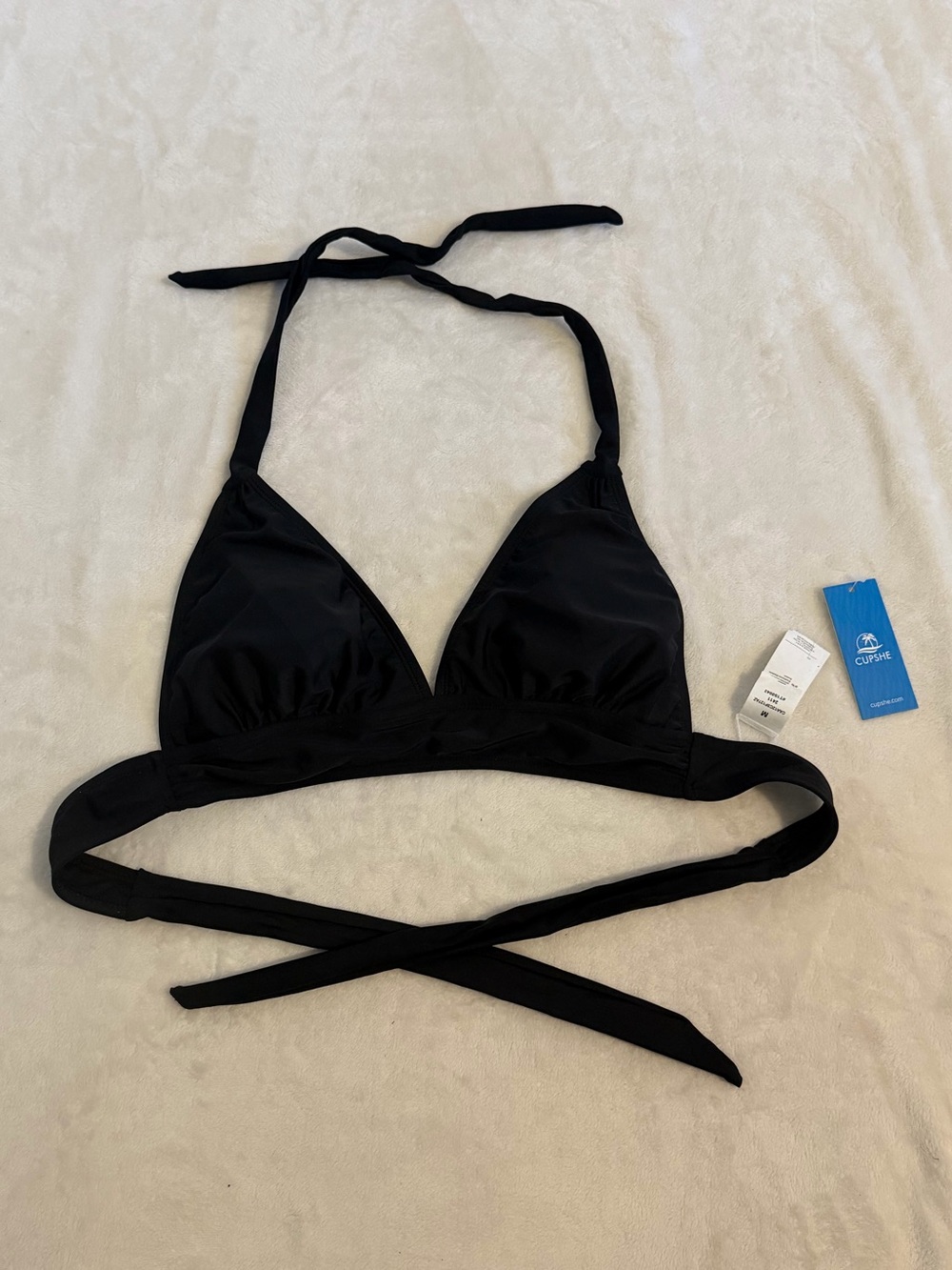 Cupshe Size Medium Black Wrap Triangle Bikini Top NEW with tags  Top only.